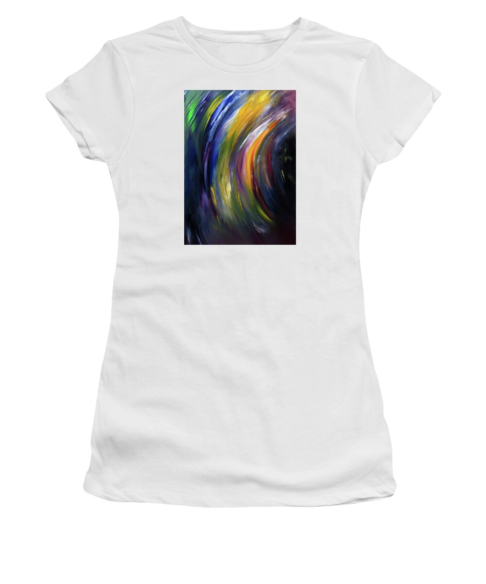 Spring Women's T-Shirt featuring the painting Spring Winds Meet The Winter Evening by Johanna Hurmerinta