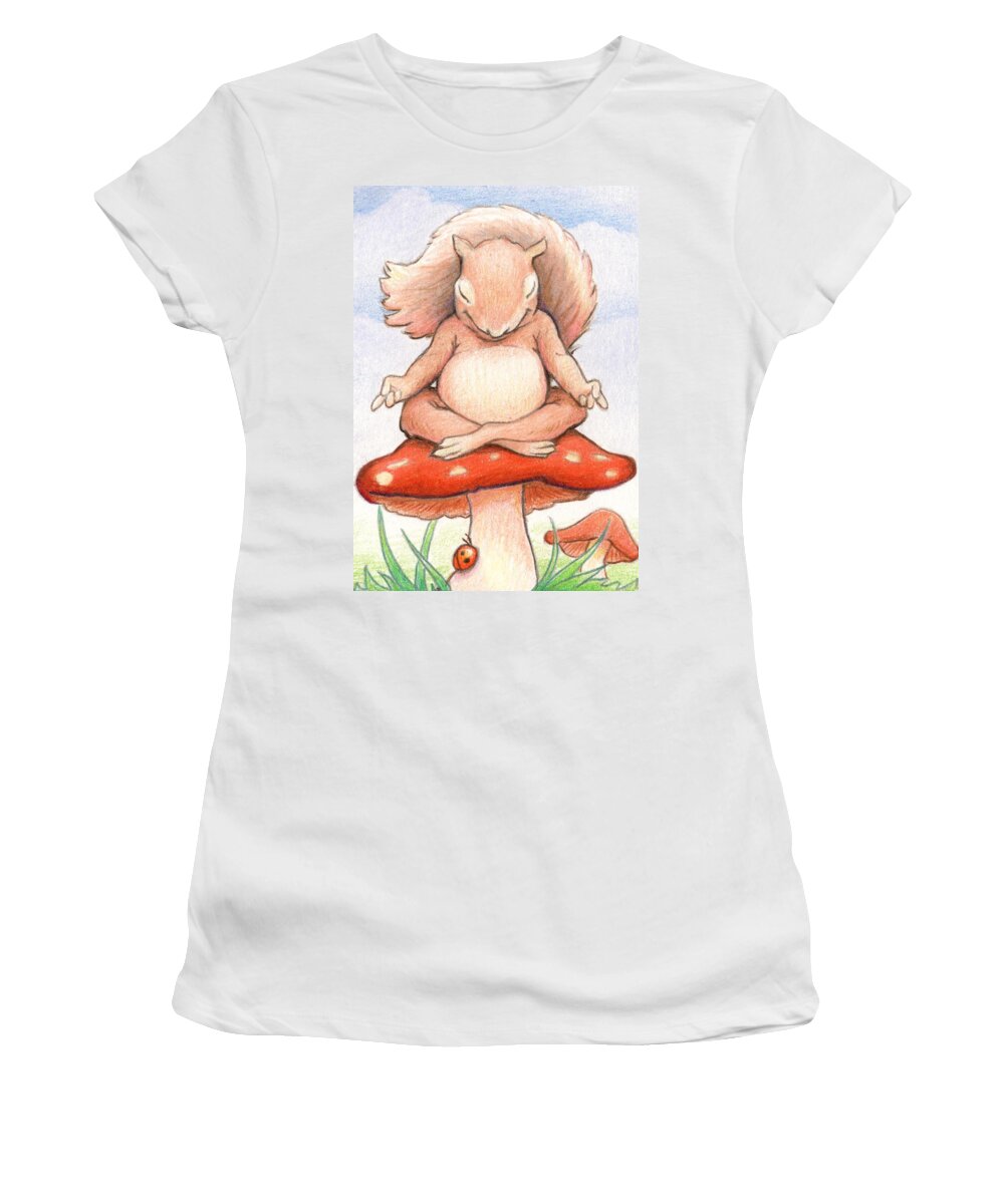 Squirrel Women's T-Shirt featuring the drawing Squirrel Meditation by Amy S Turner
