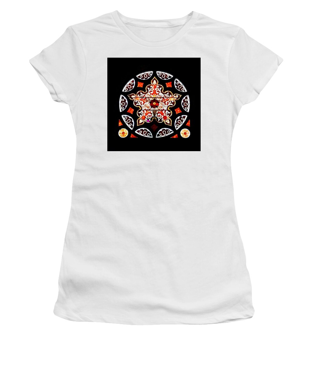  Women's T-Shirt featuring the photograph St Francis De Sales stained glass by Stephen Dorton