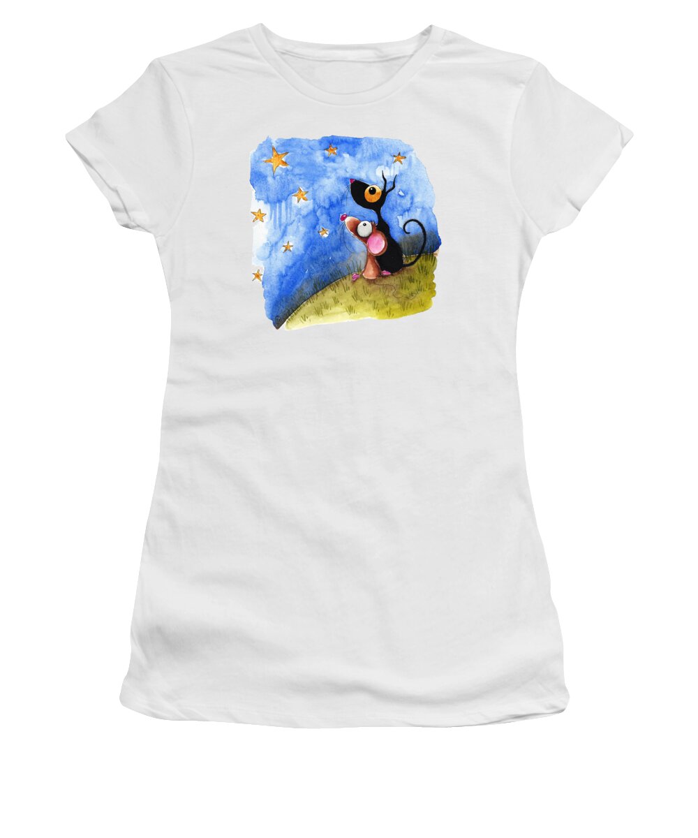 Stressie Cat Women's T-Shirt featuring the painting Starry Evening by Lucia Stewart