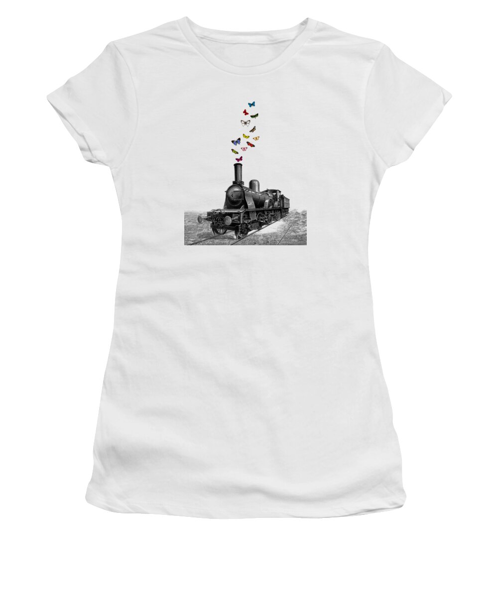 Steam Locomotive Women's T-Shirt featuring the digital art Steam Locomotive by Madame Memento
