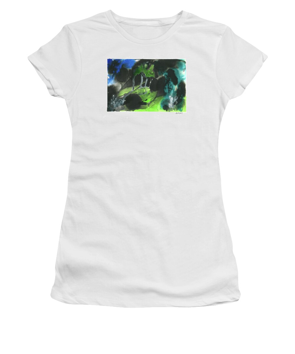 Rhodes Rumsey Women's T-Shirt featuring the painting Stormy Mountainside by Rhodes Rumsey
