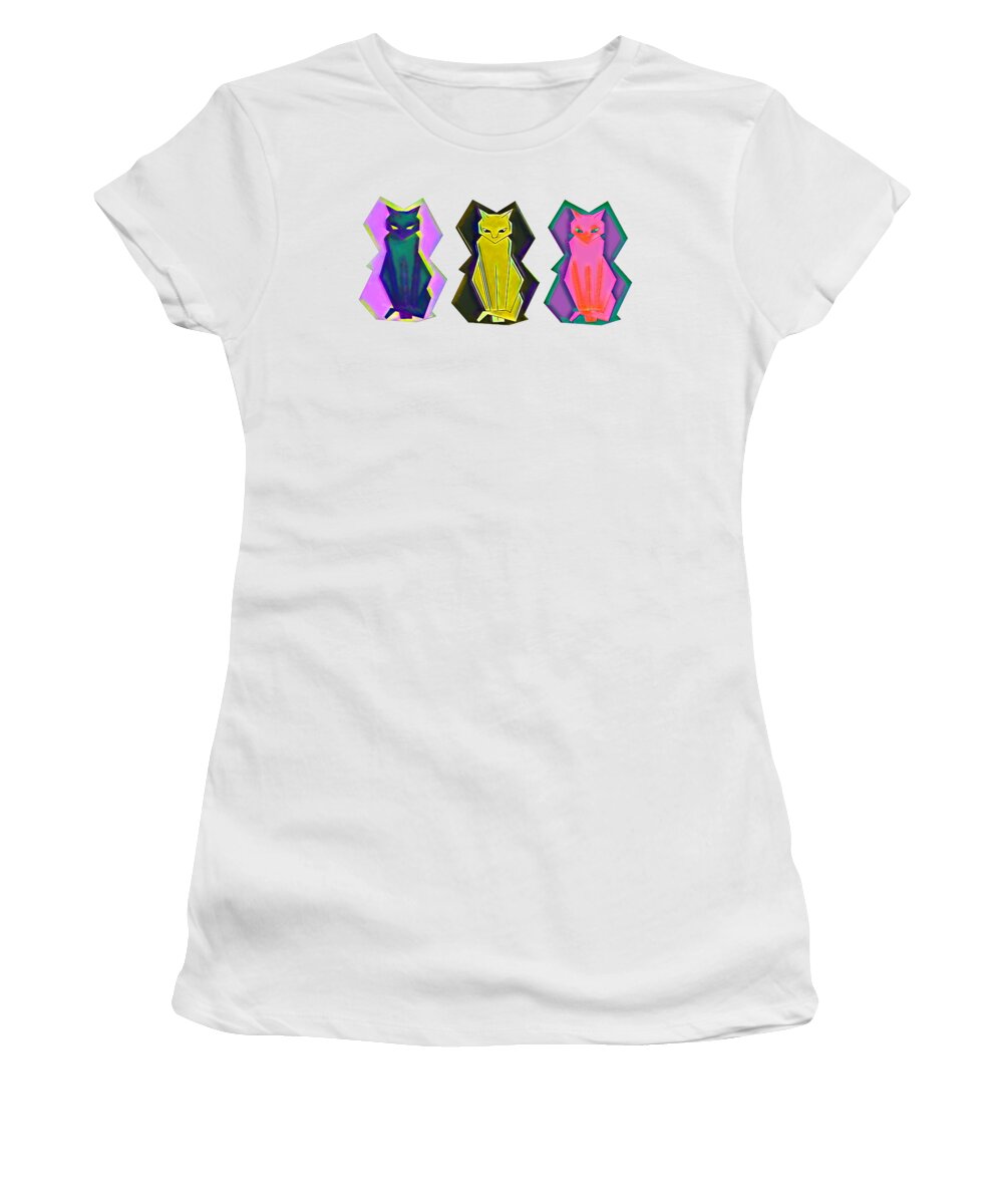 Cats Women's T-Shirt featuring the digital art Straight Line Cat Triptych by John Haldane