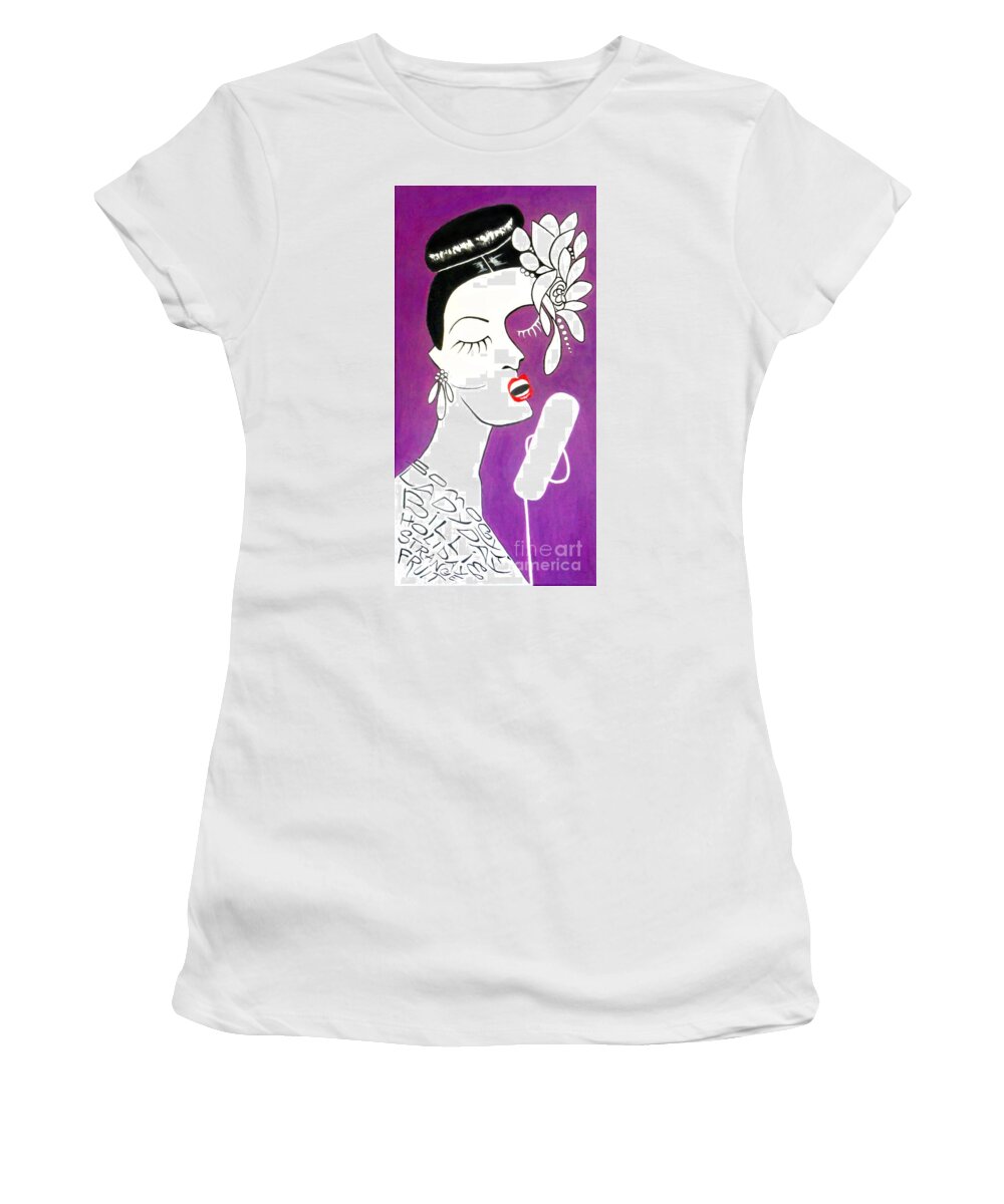 Billie Holiday Women's T-Shirt featuring the painting Strange Fruit -- Billie Holiday by Jayne Somogy