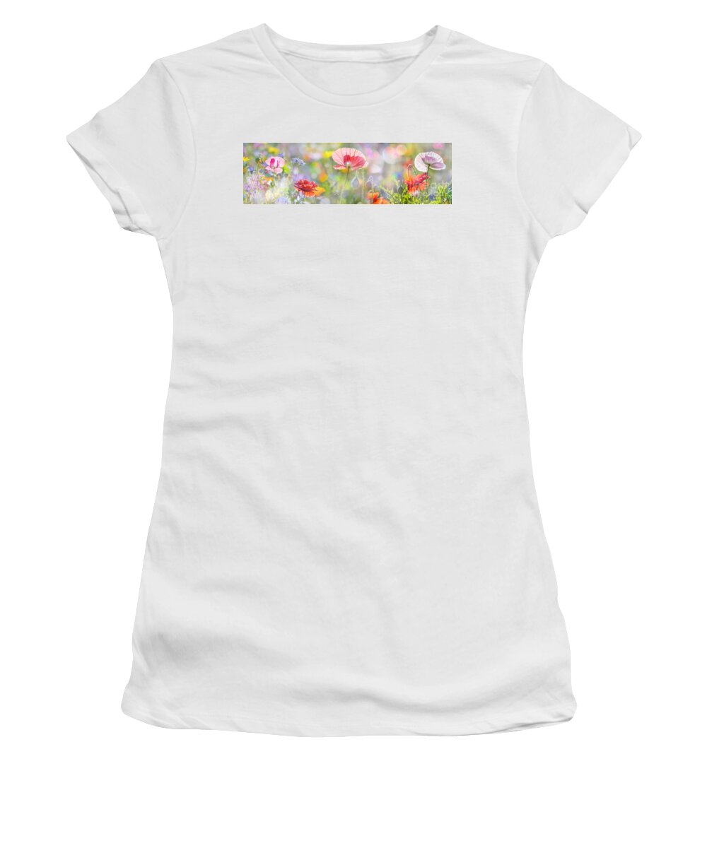 Poppy Women's T-Shirt featuring the photograph Summer Meadow With Red Poppies by Boon Mee