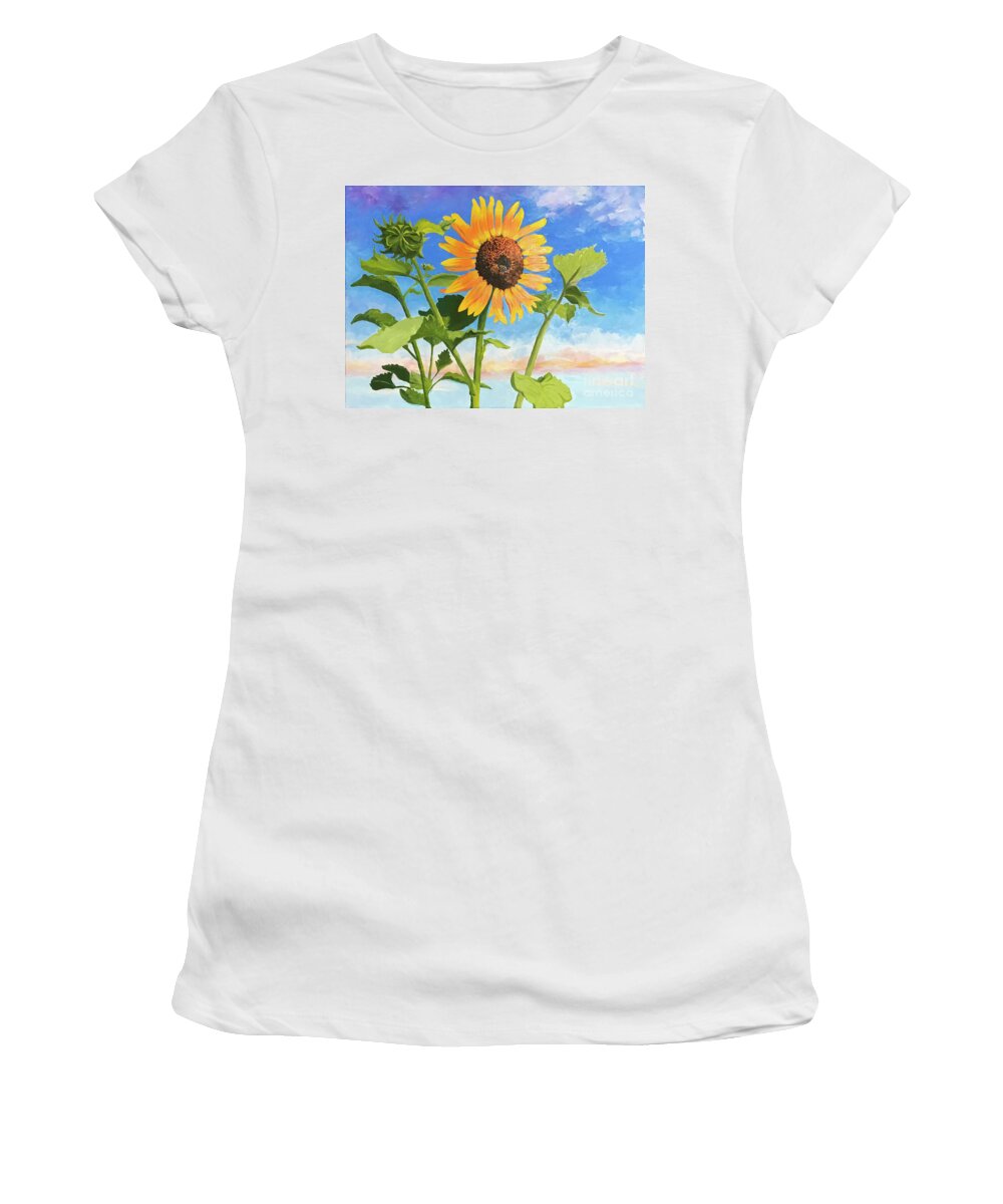 Sunflower Women's T-Shirt featuring the painting Sunflower OBX by Anne Marie Brown