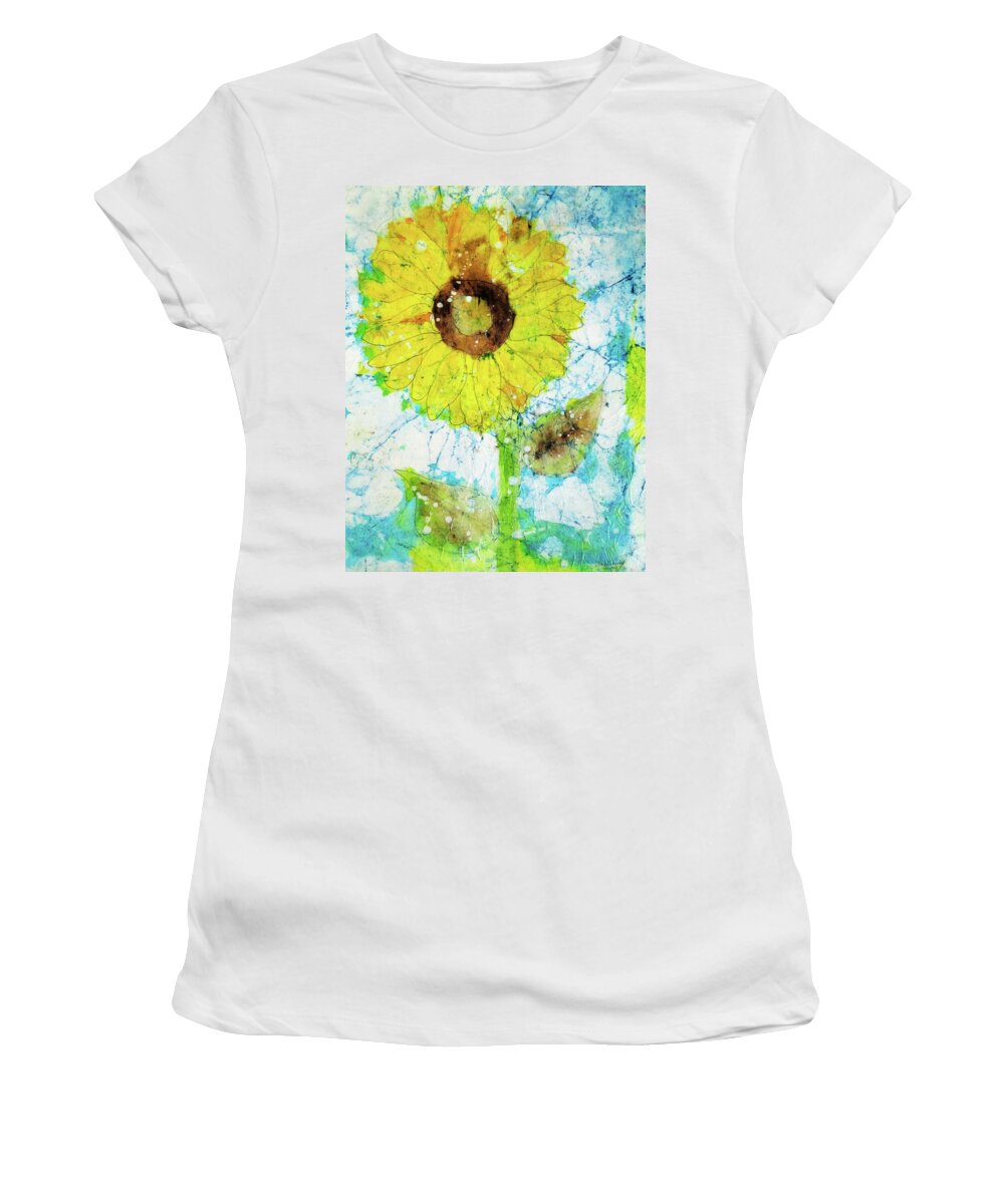 Batik Women's T-Shirt featuring the painting Sunlit Sunflower by Shady Lane Studios-Karen Howard