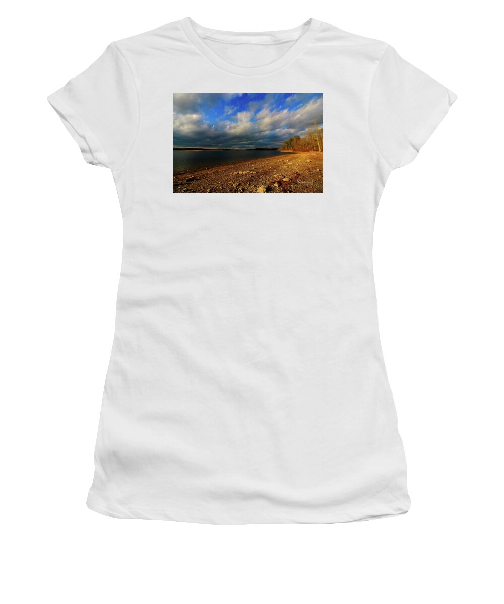 Landscape Women's T-Shirt featuring the photograph Sunny Shore by Mary Walchuck