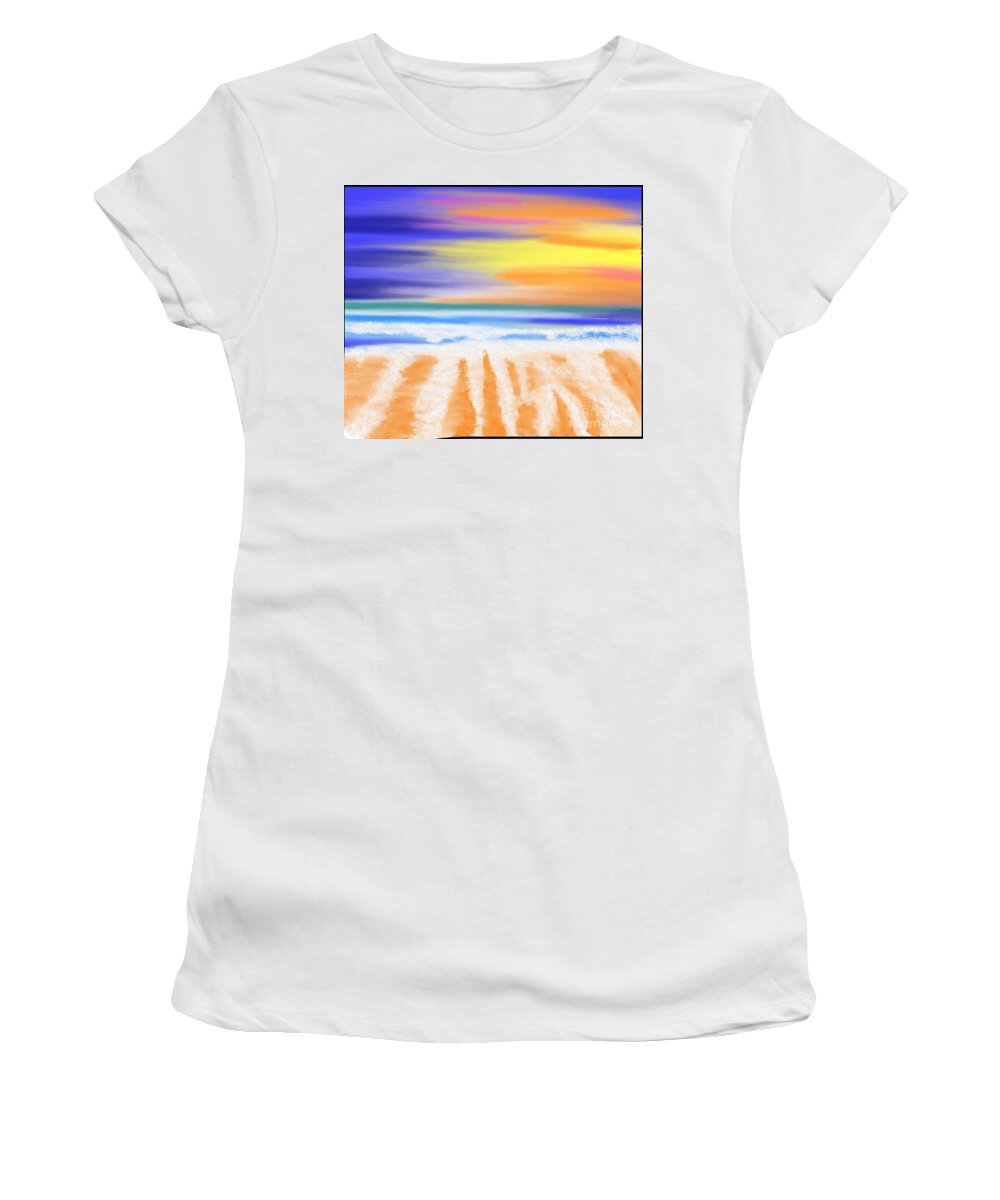 Beach Women's T-Shirt featuring the digital art Sunset beach by Elaine Hayward