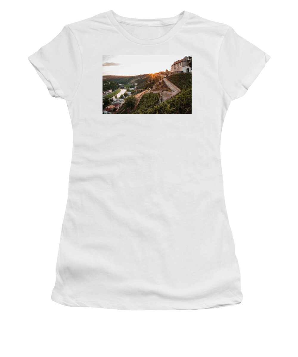 Znojmo Women's T-Shirt featuring the photograph Sunset in the city of Znojmo by Vaclav Sonnek