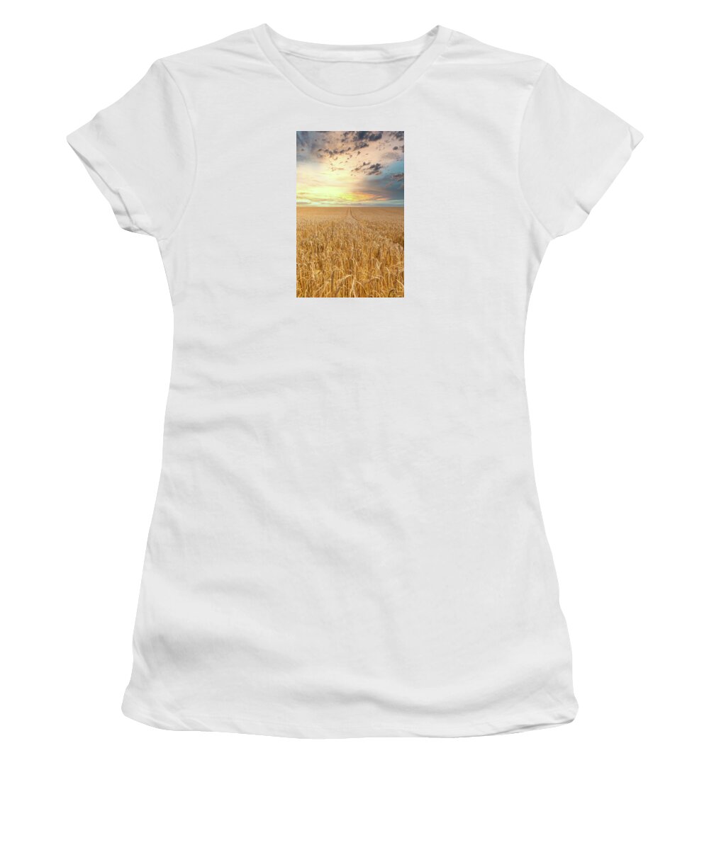 Sunset Women's T-Shirt featuring the photograph Sunset over a Wheat Field by Roy Pedersen