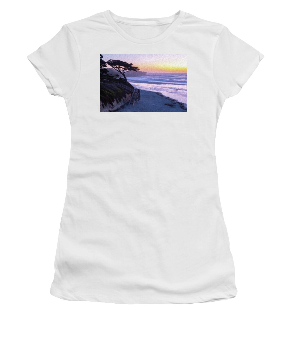 Ngc Women's T-Shirt featuring the photograph Sunset Painting at Carmel Beach by Robert Carter