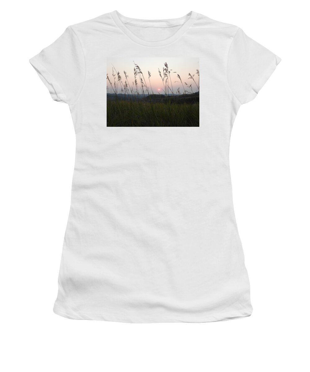 Sunset Women's T-Shirt featuring the photograph Sunset Through The Grass by Amanda R Wright