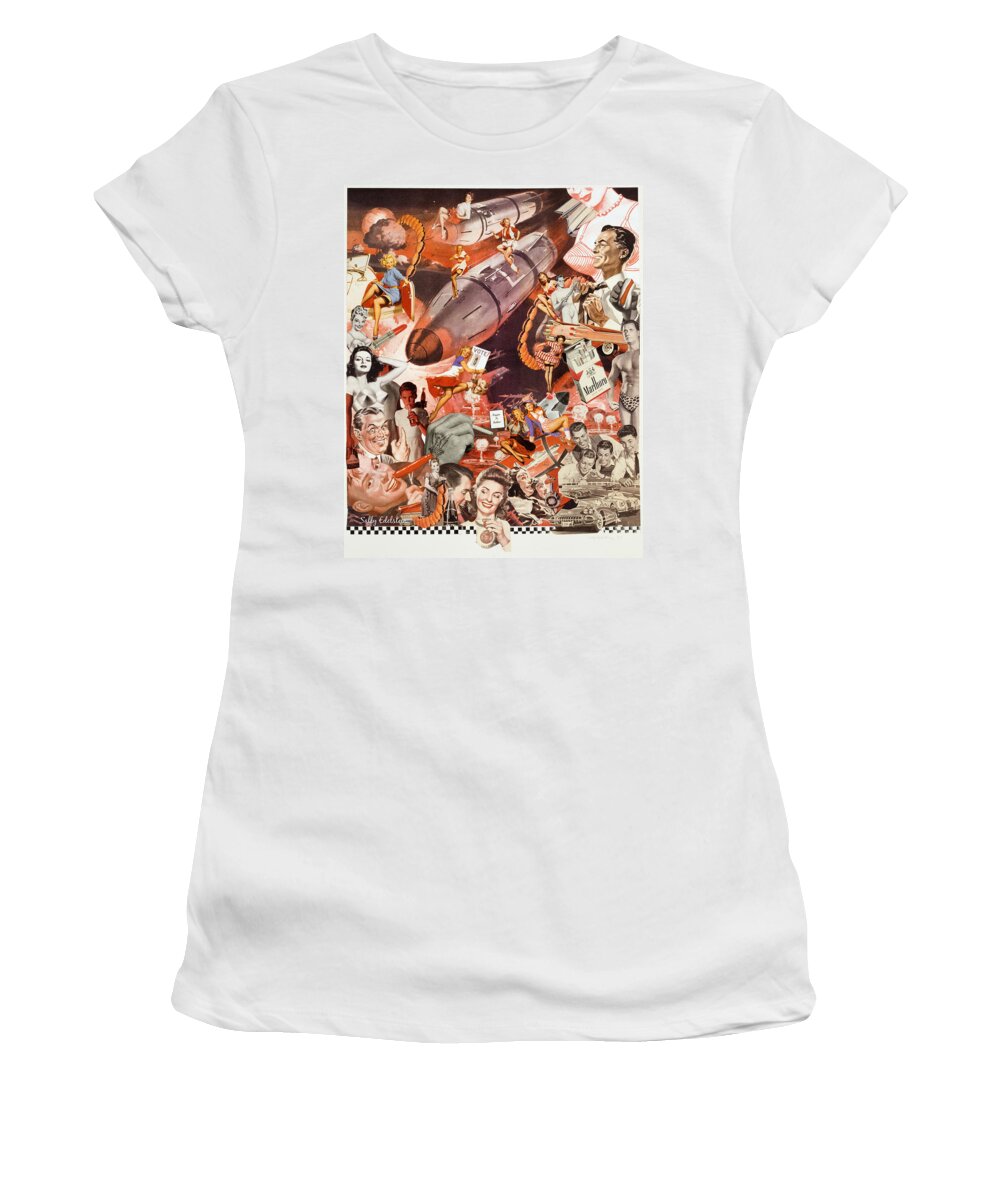 Collage Women's T-Shirt featuring the mixed media Supersizing the Superpower by Sally Edelstein