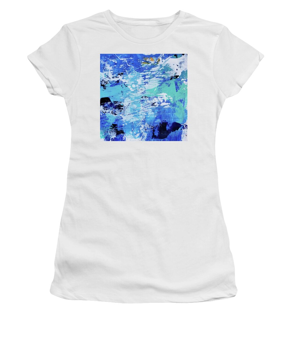 Abstract Women's T-Shirt featuring the painting SURF'S UP II Tropical Abstract Painting Aqua Blue White Orange by Lynnie Lang