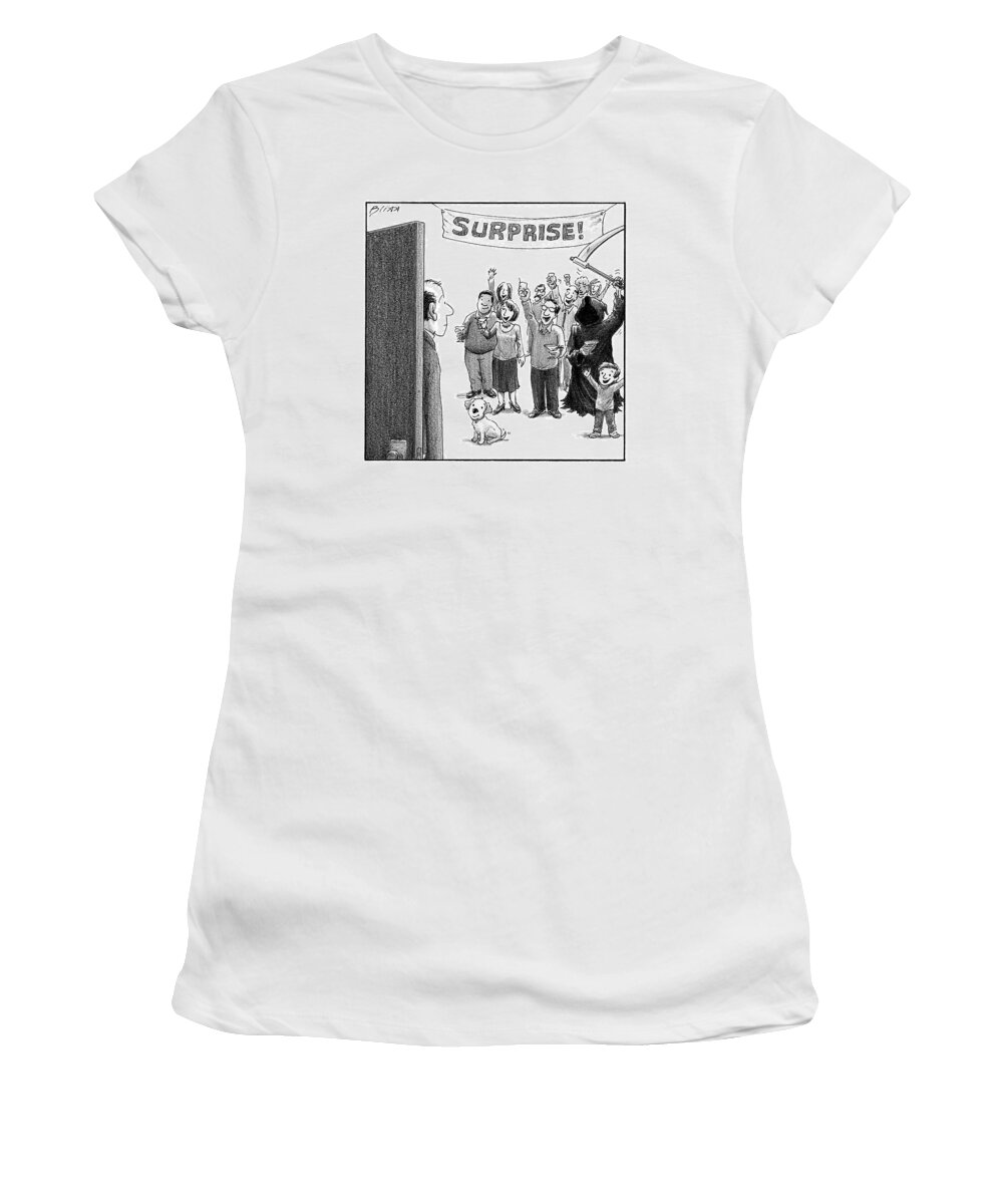 Captionless Women's T-Shirt featuring the drawing Surprise by Harry Bliss