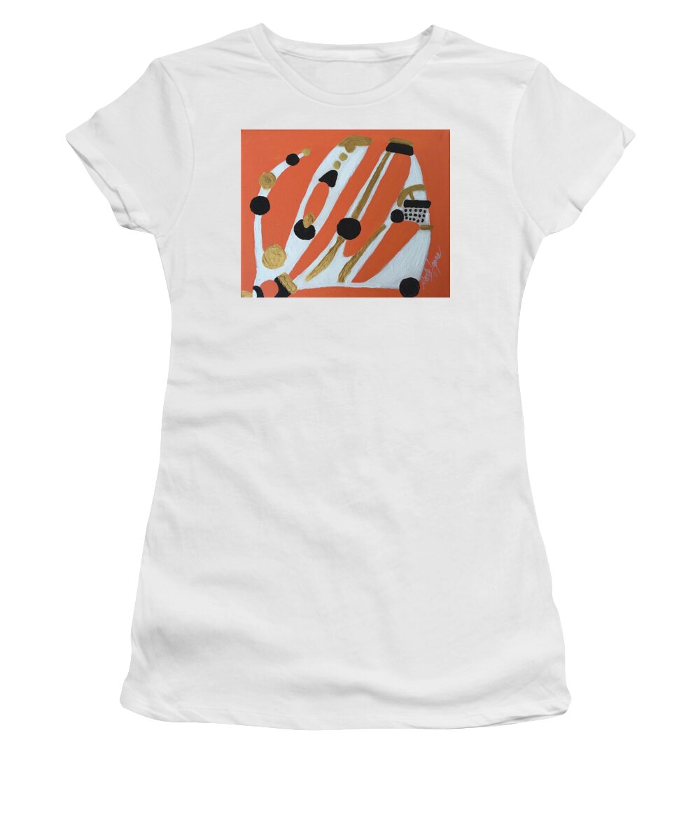 Orange Women's T-Shirt featuring the painting Symbolique du Bonheur by Medge Jaspan