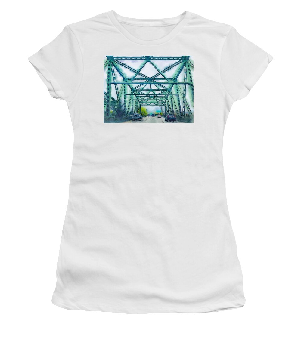 Bridge Women's T-Shirt featuring the painting Tacoma Bridge by Bonnie Bruno