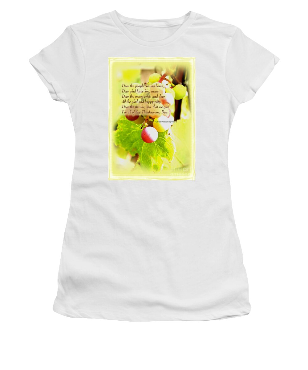 Grapes Women's T-Shirt featuring the mixed media Thanksgiving Day Poem by Kae Cheatham