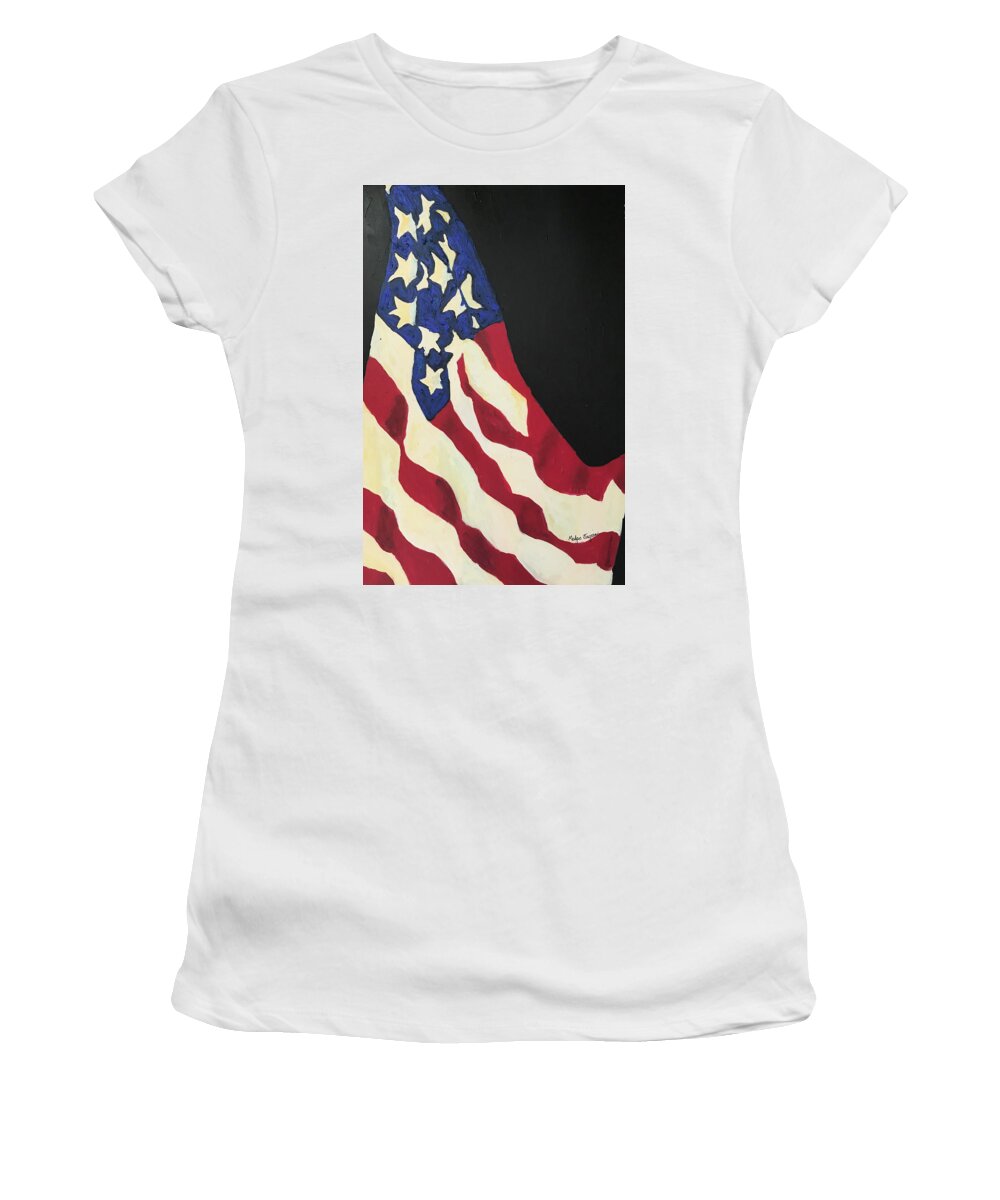 American Flag - Patriotic- Flag - United- The United States Women's T-Shirt featuring the painting The American Flag by Medge Jaspan