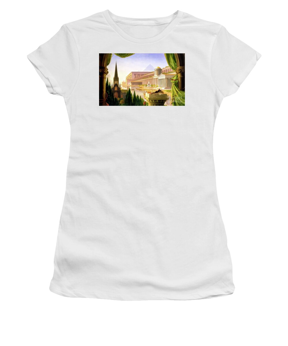 American Women's T-Shirt featuring the painting The Architect's Dream by Thomas Cole 1840 by Thomas Cole