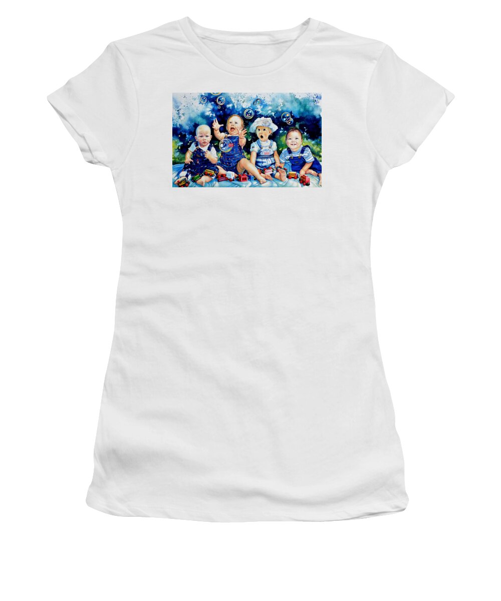Child Portrait Women's T-Shirt featuring the painting The Bubble Gang by Hanne Lore Koehler