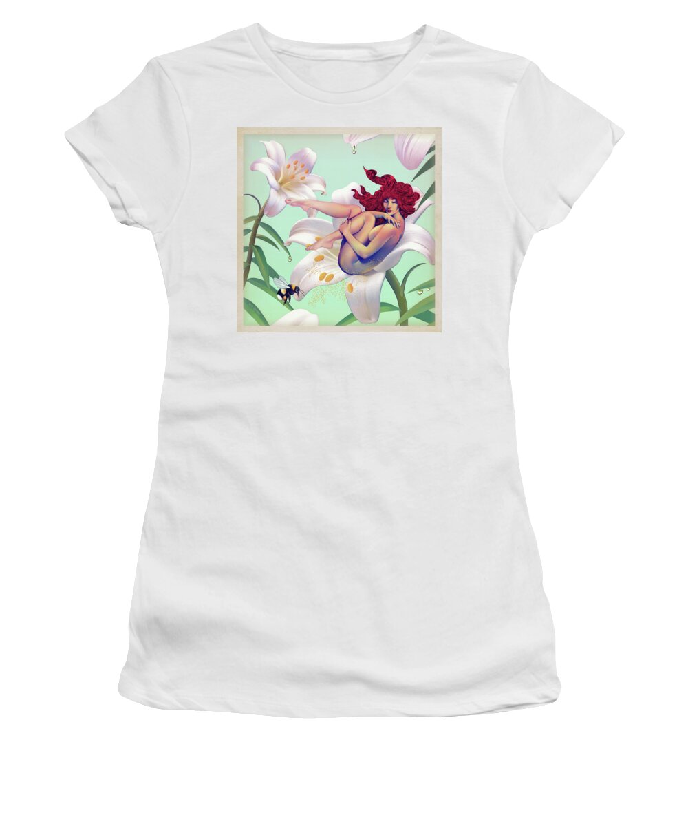 Floral Women's T-Shirt featuring the mixed media The Daily Pollen Bath by Udo Linke