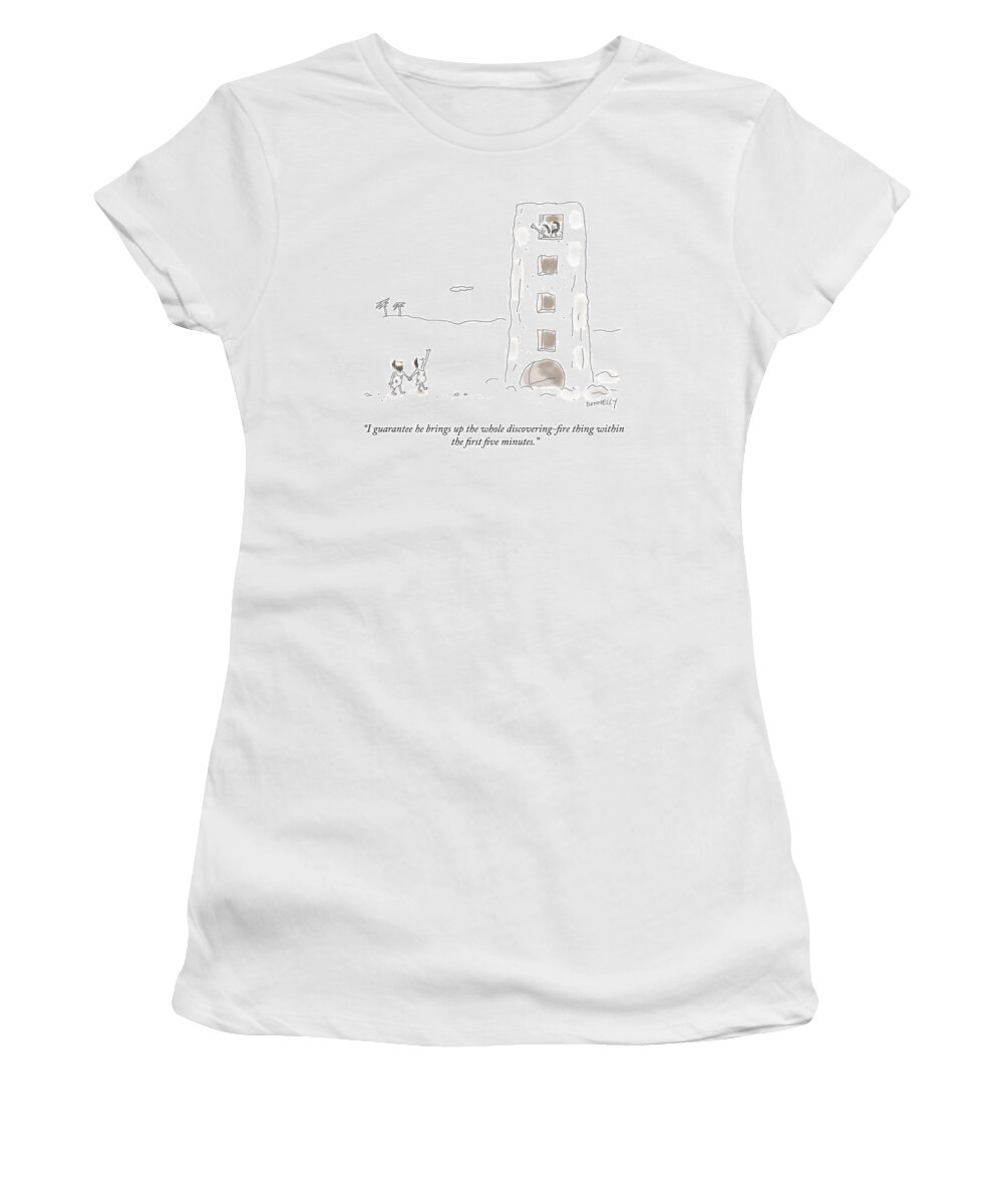 Cctk Women's T-Shirt featuring the drawing The Discovering-Fire Thing by Liza Donnelly