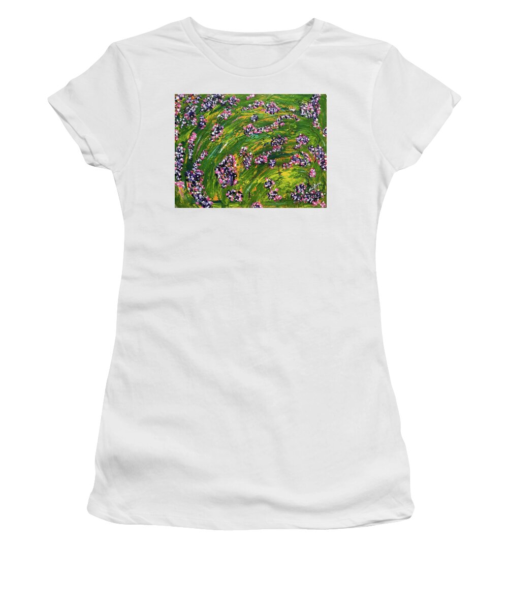 Veil Women's T-Shirt featuring the painting The Garden Behind The Veil by Medge Jaspan