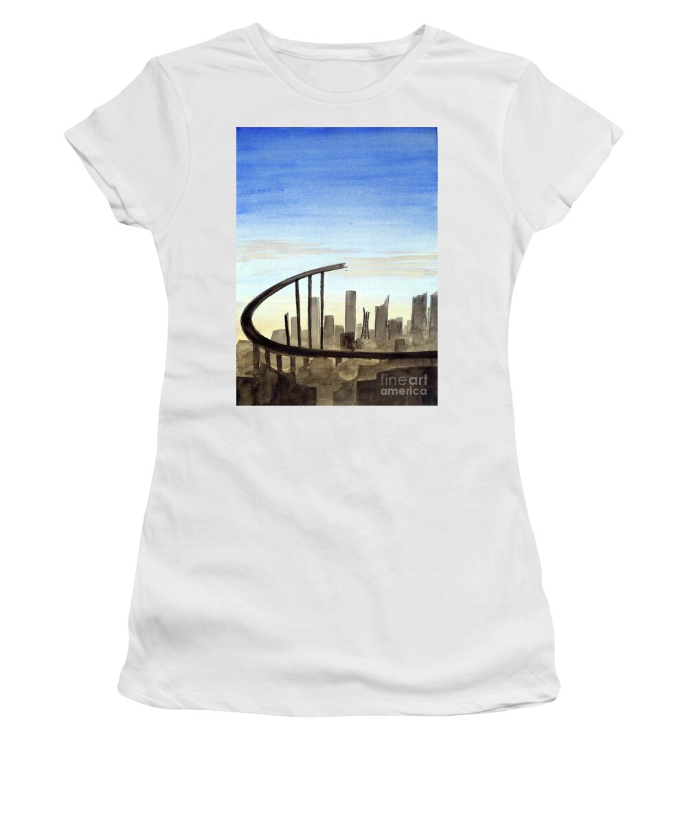 Post Apocalyptic Women's T-Shirt featuring the painting The great Clockspring is Broken by Rohvannyn Shaw