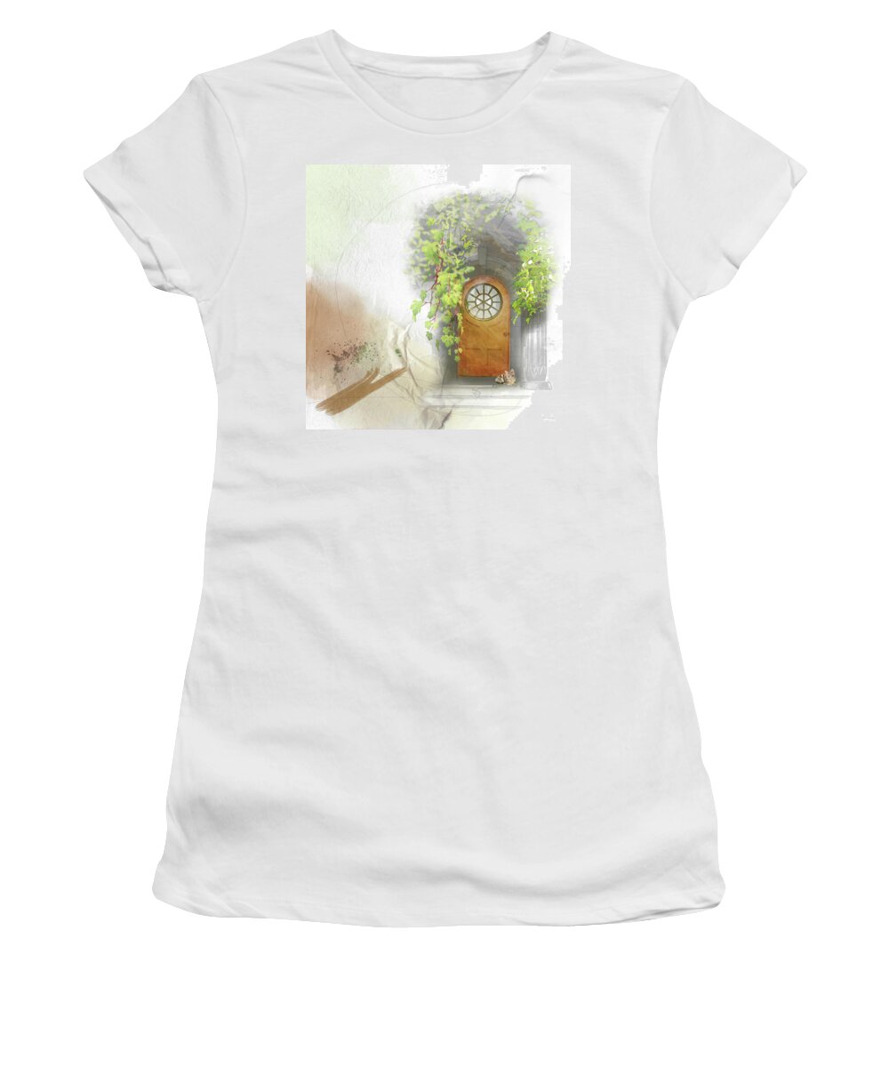 Door Women's T-Shirt featuring the mixed media The Light Within by Moira Law