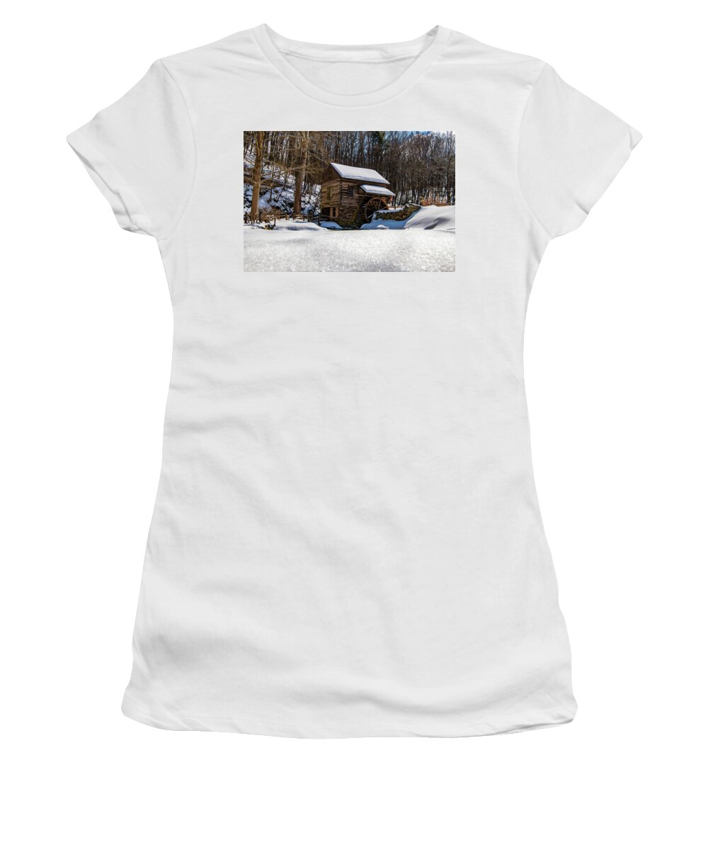 Cuttalossa Mill Women's T-Shirt featuring the photograph The Mill at Cuttalossa Farm by Rose Guinther