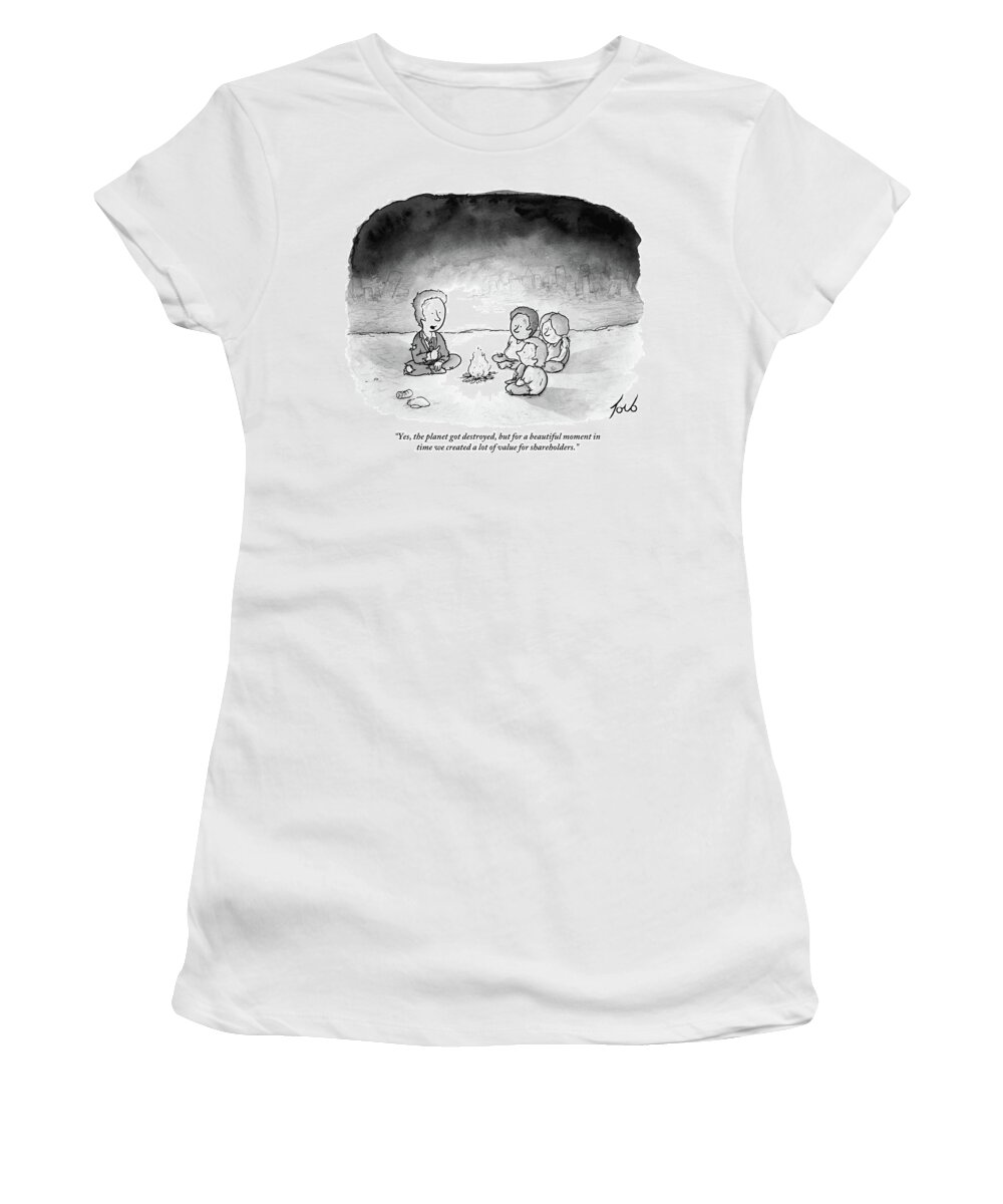yes Women's T-Shirt featuring the drawing The Planet Got Destroyed by Tom Toro