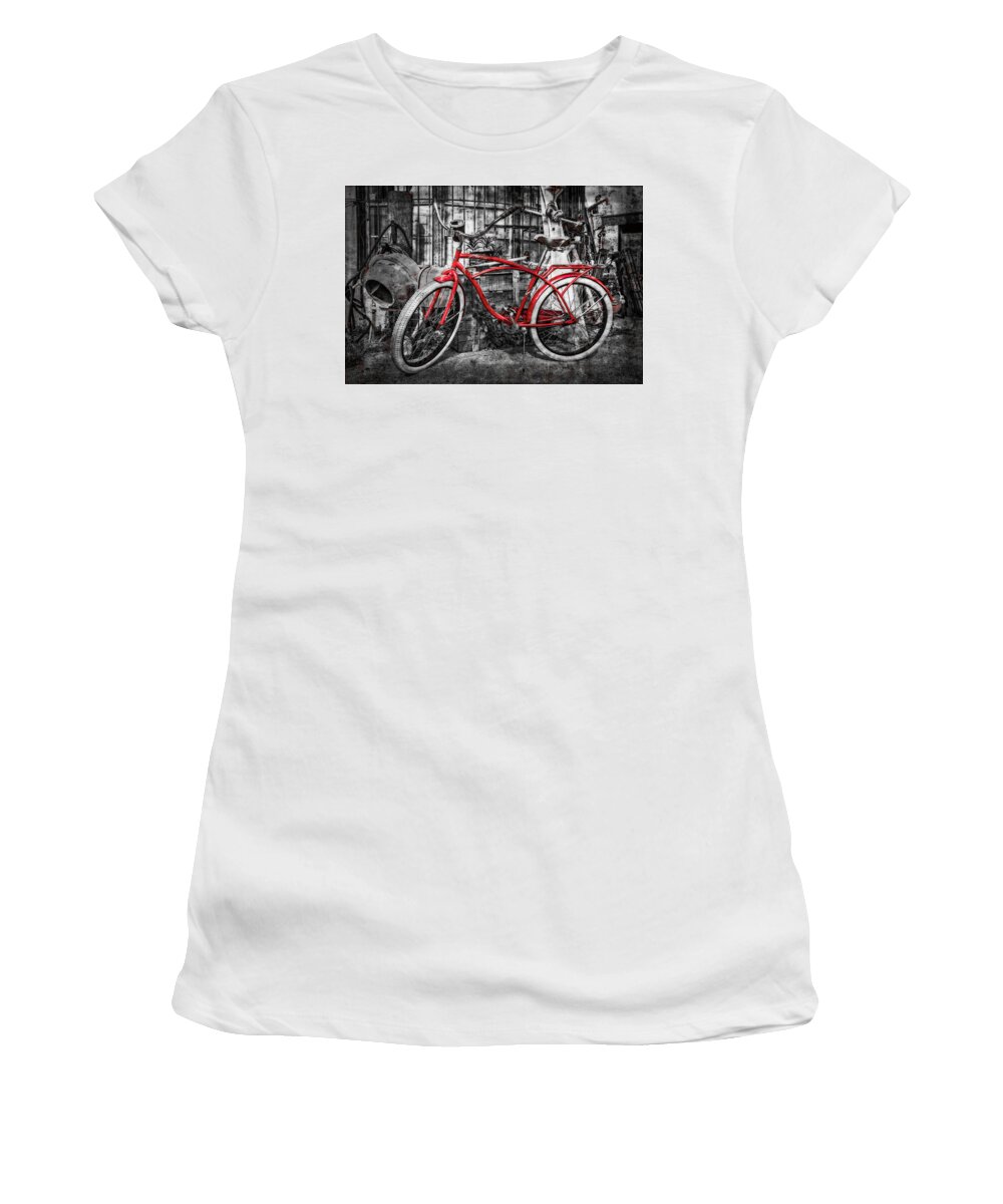 Clouds Women's T-Shirt featuring the photograph The Red Bike by Debra and Dave Vanderlaan