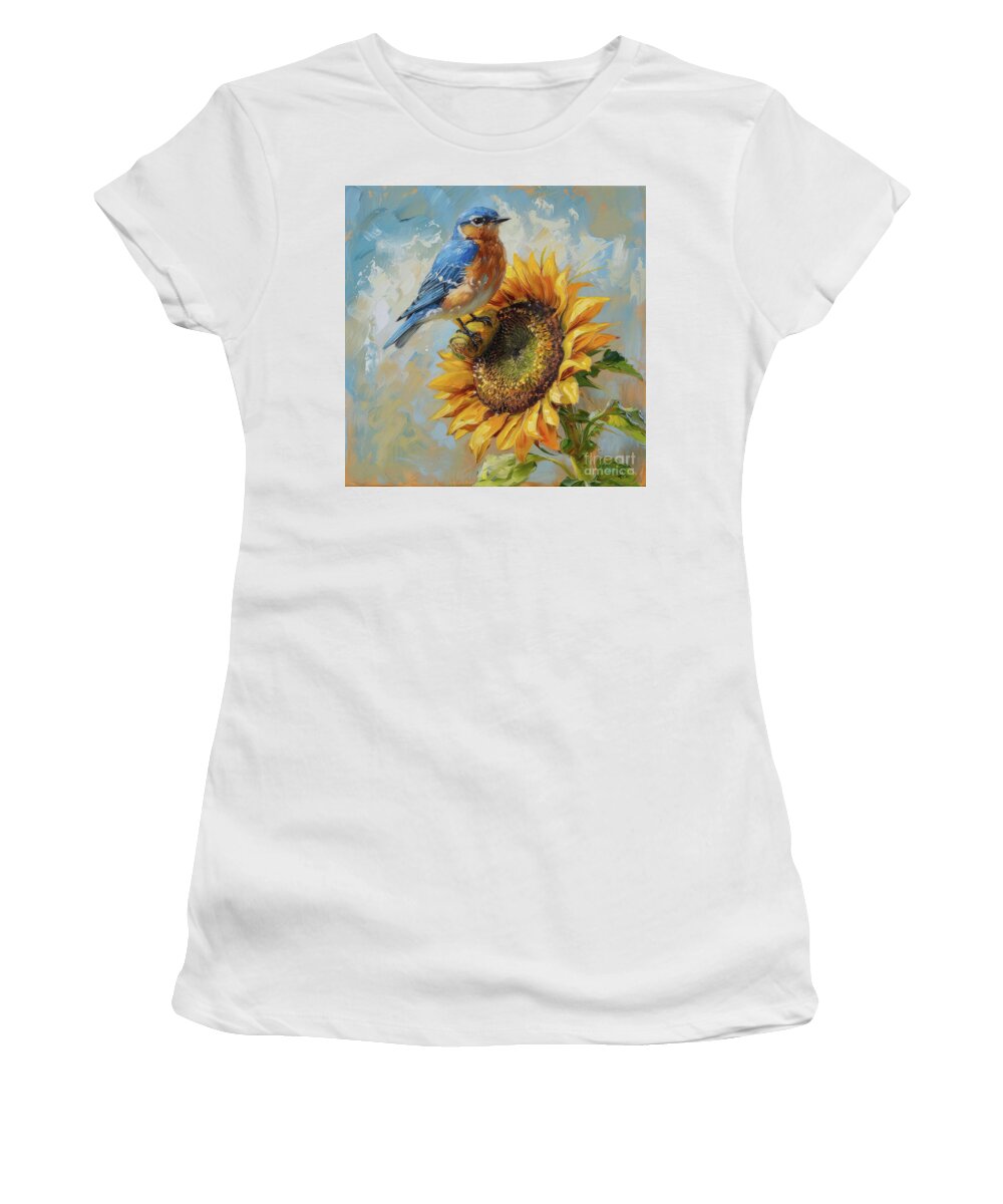 Bluebird Women's T-Shirt featuring the painting The Sunflower And The Bluebird by Tina LeCour