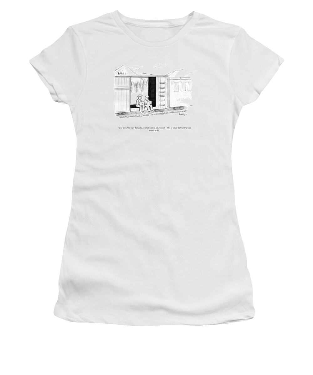 A24351 Women's T-Shirt featuring the drawing The Wind In Your Hair by Benjamin Schwartz