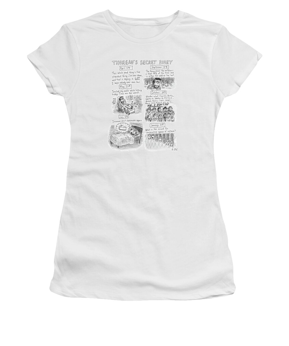 Captionless Women's T-Shirt featuring the drawing Thoreaus Secret Diary by Roz Chast