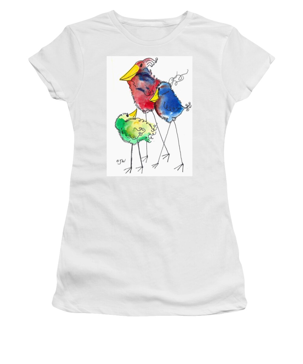 Fun Women's T-Shirt featuring the painting Three Birds Two by Cynthia Westbrook