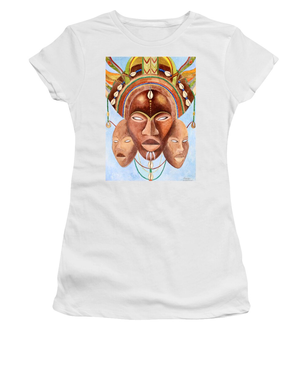 Africa Women's T-Shirt featuring the painting Three Masks by Mahlet