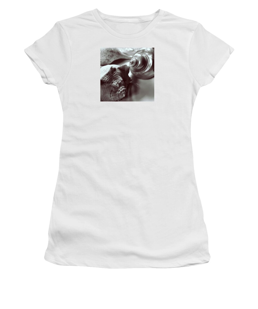 Monochrome Women's T-Shirt featuring the photograph Three Seashells Darker by Joy Sussman