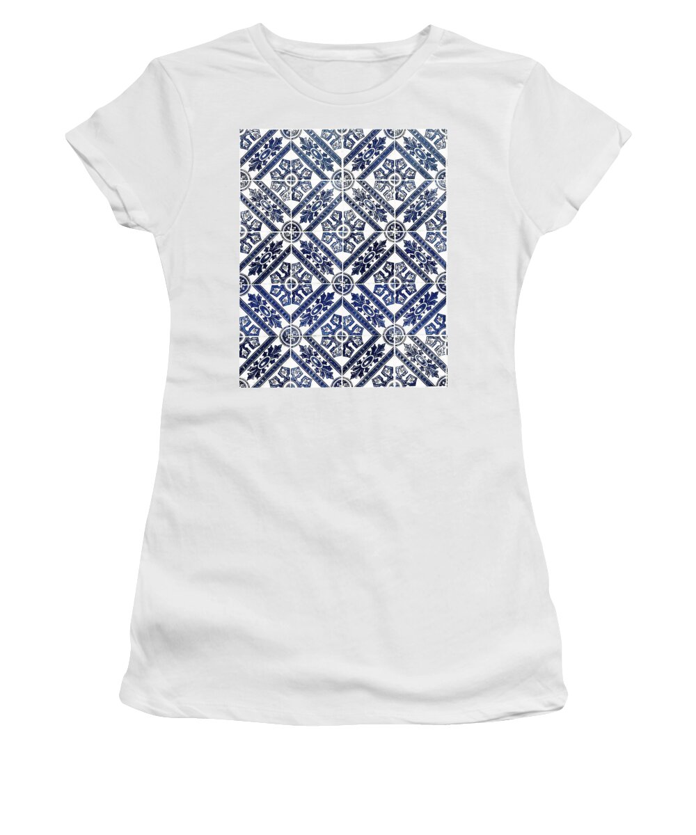 Blue Tiles Women's T-Shirt featuring the digital art Tiles Mosaic Design Azulejo Portuguese Decorative Art I by Irina Sztukowski