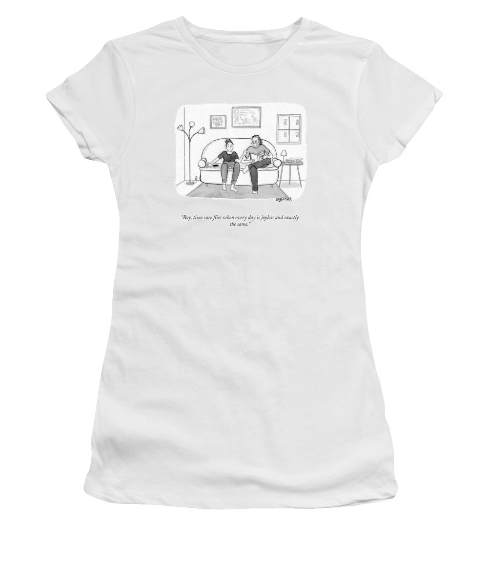 Boy Women's T-Shirt featuring the drawing Time Sure Flies by Amy Kurzweil