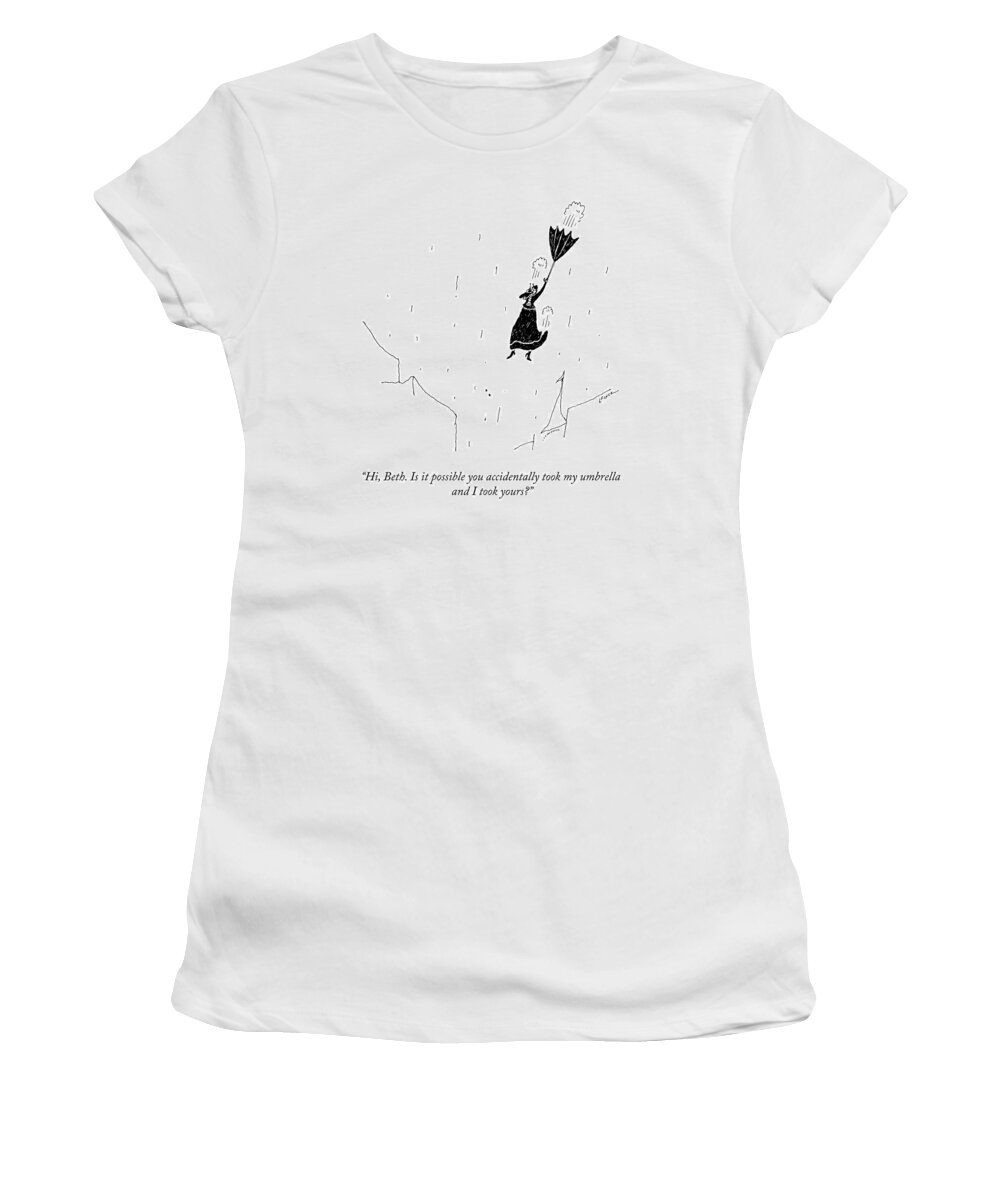 hi Women's T-Shirt featuring the drawing Took My Umbrella by Liana Finck