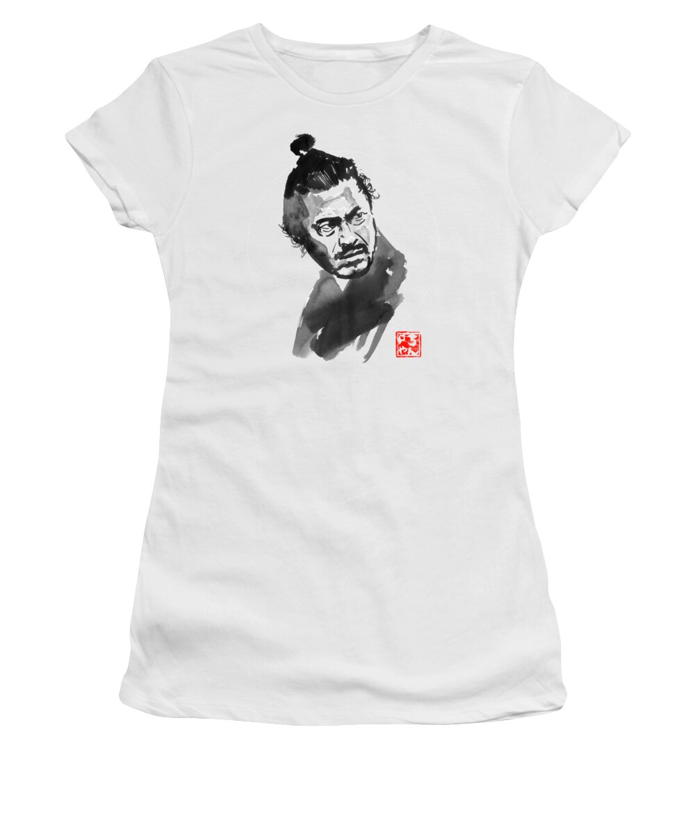 Toshiro Mifune Women's T-Shirt featuring the drawing Toshiro Mifune by Pechane Sumie