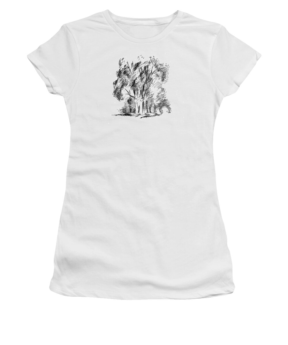 Tree Women's T-Shirt featuring the drawing Tress. Sketch. Pen by Masha Batkova