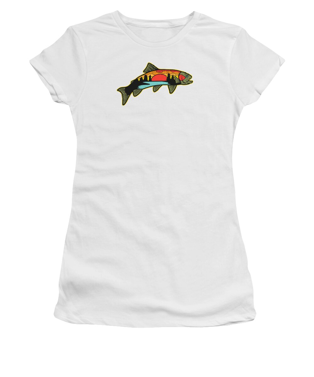 Trout Women's T-Shirt featuring the digital art Trout Fishing Angler Nature Trout Illustration Bass by Toms Tee Store