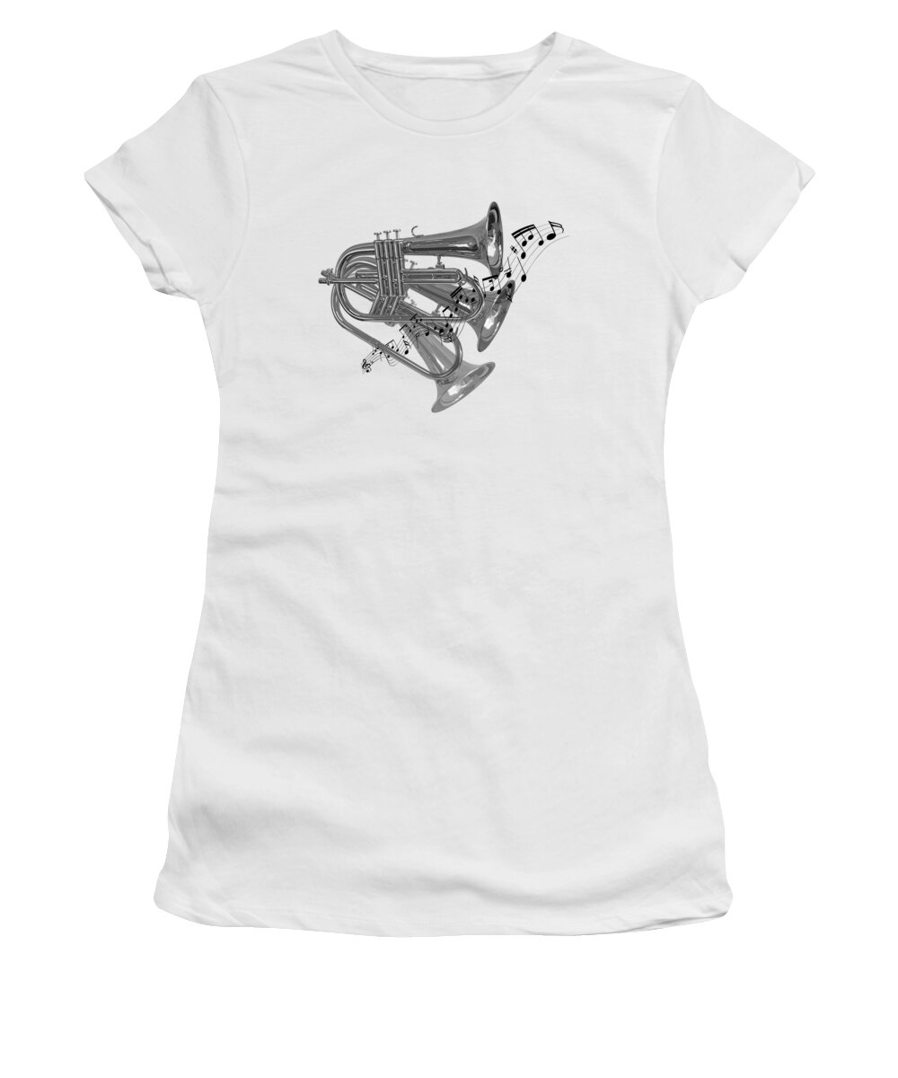 Music Women's T-Shirt featuring the photograph Trumpet Fanfare Black and White by Gill Billington