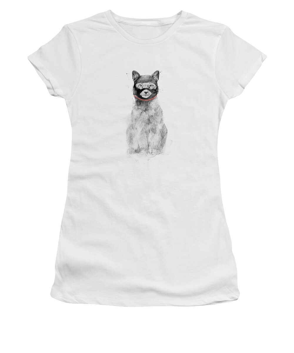 Cat Women's T-Shirt featuring the drawing Masked cat by Balazs Solti