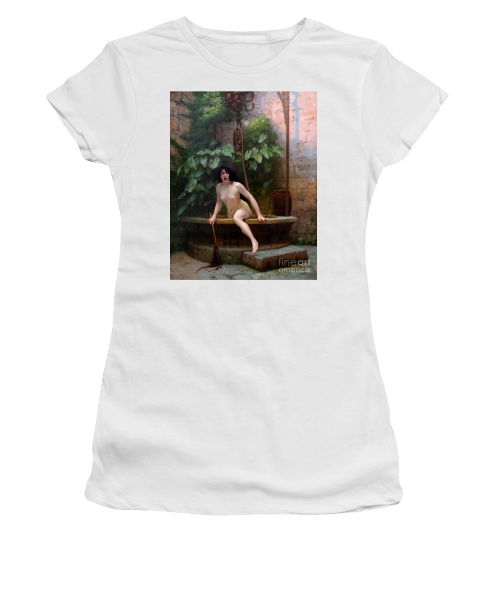 Truth Coming From The Well Armed With Her Whip To Chastise Mankind Women's T-Shirt featuring the painting Truth coming from the well armed with her whip to chastise mankind by Jean-Leon Gerome
