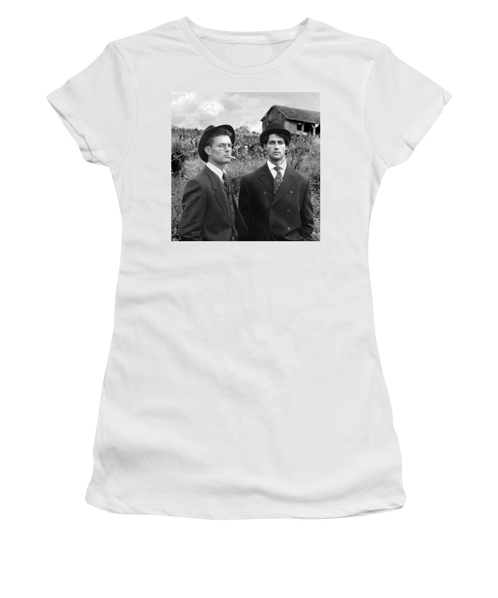 Men Women's T-Shirt featuring the photograph Two Men in Hats 1988 by Steve Ladner